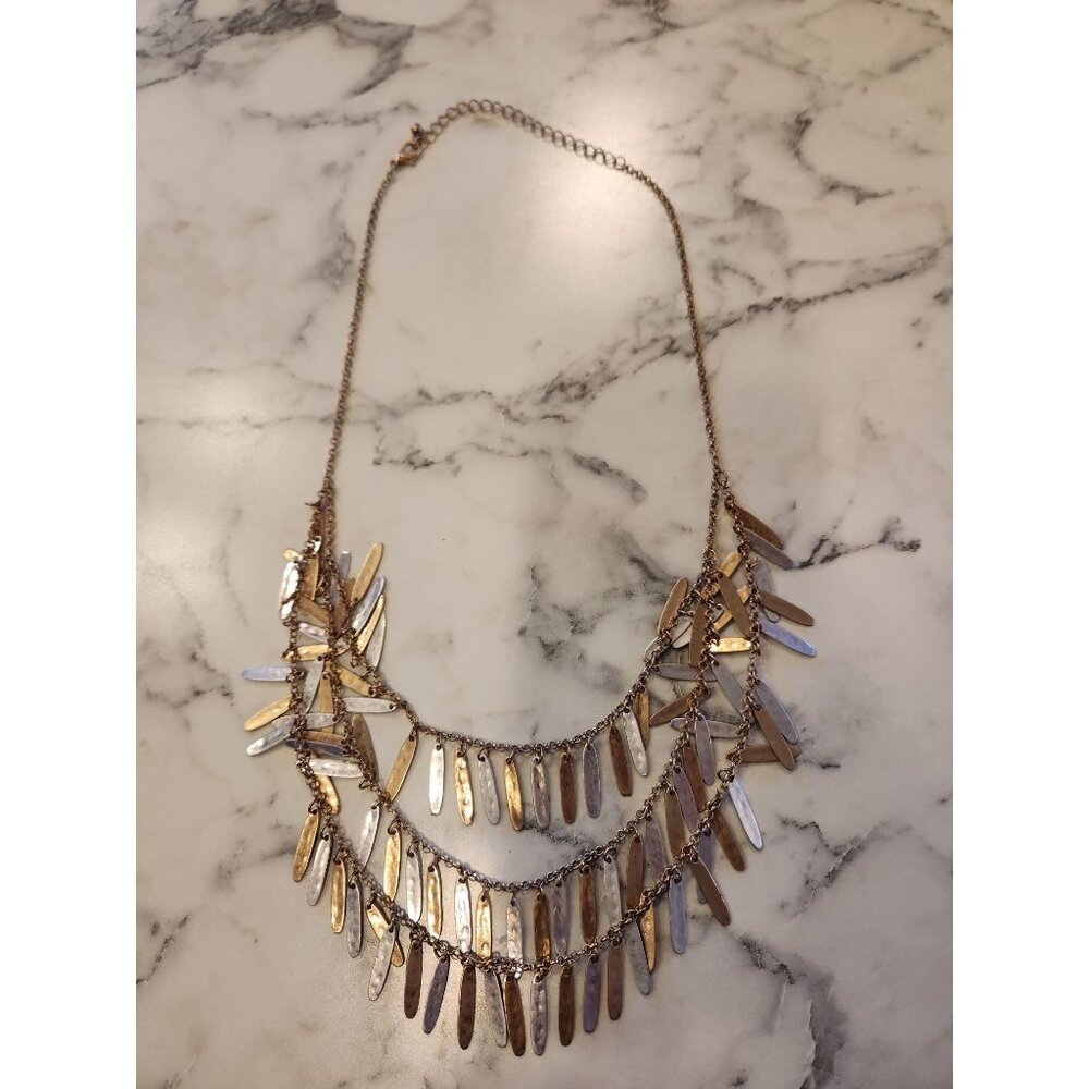 Double Layer Gold Tone Fringe Necklace Boho Chic Statement Piece Adjustable